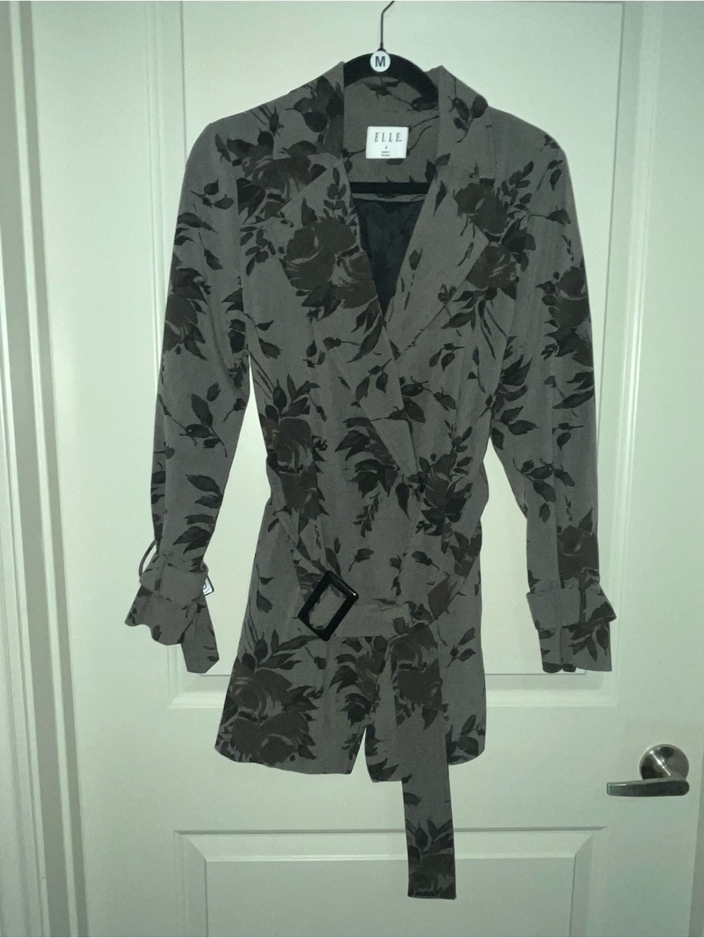 ELLE Collection Floral Wrap Trench coat with Black Print